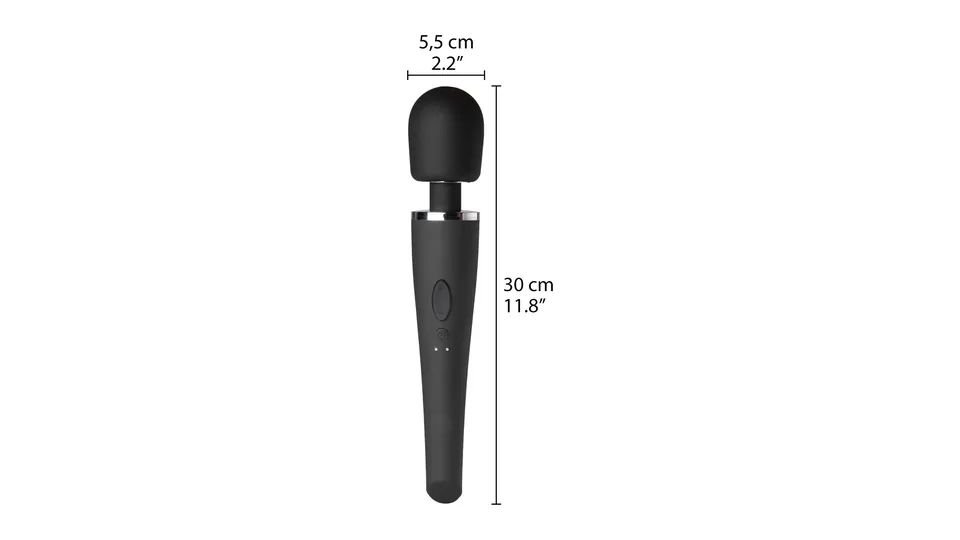 Sinful Luxy wand-vibrator: ervaring: maatschets van Sinful: 30 cm lang en 5,5 cm breed aan de kop