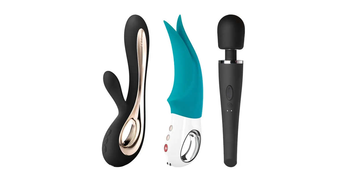 Vergelijking vibrators: LELO Soraya 2, Fun Factory Volta en Sinful Luxy wand-vibrator op productfoto's