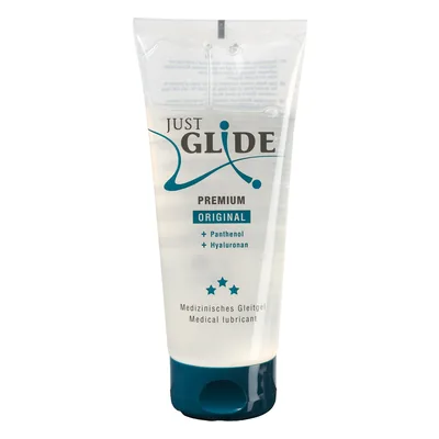 Vergelijking glijmiddel: Just Glide Premium Original glijmiddel (hyaluronzuur/panthenol) 200 ml op witte achtergrond